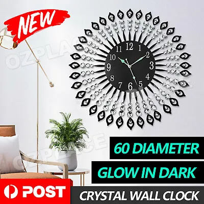 $50.95 • Buy Large Modern 3D Crystal Wall Clock Luxury Art Silent Round Dial Home Decor New