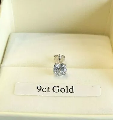 9ct WHITE GOLD SINGLE 5mm ROUND 0.46ct DIAMOND-UNIQUE STUD EARRING MEN'S WOMEN'S • £32.99