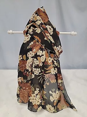 Beautiful Shear Earth Tones Floral Pattern Cejon Scarf. 60  X 13  Blck/Brn/Ivory • $12