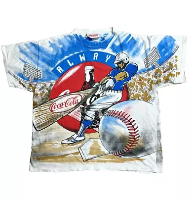 Vintage 1994 Coca-Cola Baseball T Shirt Size XL Two-Sided All-Over Print USA • $29.50