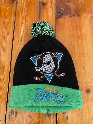 Anaheim Mighty Ducks NHL Team Vintage Retro Green Black Pom Knit Beanie Hat • $39