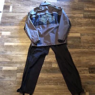 Harley Davidson  Black/Gray Motorcycle Riding Gear Rain Jacket & Pants Set 🔥 • $79.99