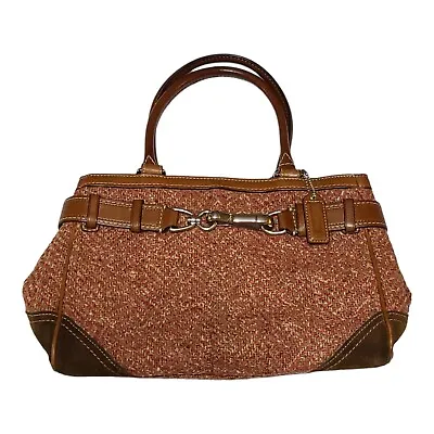 COACH Hamptons Herringbone Camel Rose Carryall Purse F11215 Wool Shoulder Bag • $39.99