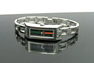 $651.14 • Buy GUCCI YA110512 Series 110 G-Link Black Dial Silver Tone St. Steel Women's Watch