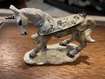 Vintage Metal Unicorn Jeweled Pill/Trinket Box • $25