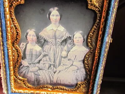 Trio Of Young Women In Large Victorian Dresses 1/4 Plate Daguerreotype Photo • $99.99