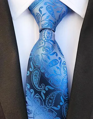 Tie Pocket Square Cufflinks Blue Silver Paisley Set Or Individual 100% Silk  • £8.95