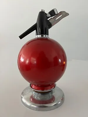 Vintage Mid Century Red Metal Globemaster Seltzer Water Bottle Barware With Base • $56