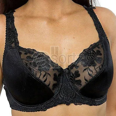 £13.95 • Buy Black Underwired Bra Ladies Large Bosom Satin Lace Firm Control Plus Size Cup UK