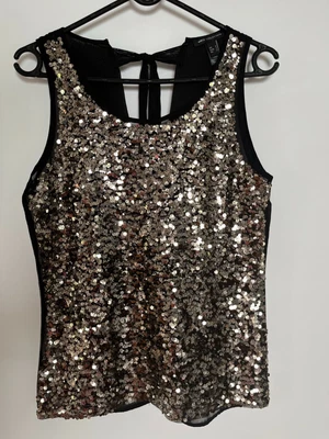 $9.90 • Buy M.N.G. Top With Gold Sequins, Transparent Back, Size M, Excellent Condition