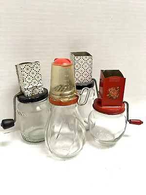 Vintage Nut Grinders Glass Metal Set 4 Various Ages & Brands 6”- 7.5” Red Blue • $21.99