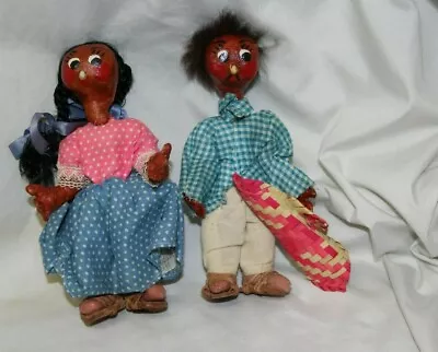 Vintage Pair Of Mexican Folk Art Dolls Oil Cloth With Sandlas On • $17