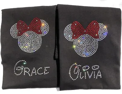 Personalised Any One Name & Minnie Mouse Crystal Iron On Transfer Set Rhinestone • $9.93