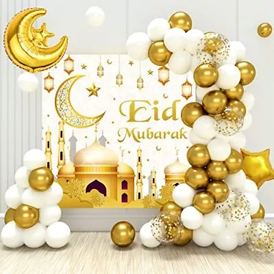 Eid Mubarak Decorations - 70PCS White Gold Ramadan Confetti Balloons With Mub... • $25.03