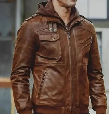 Fully Customized Men's Genuine Leather Jacket With Detachable Hood • $150