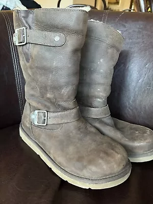 UGG Kensington Moto Boots Women's Size 9 Sherpa Lined Brown Leather Winter • $31.03