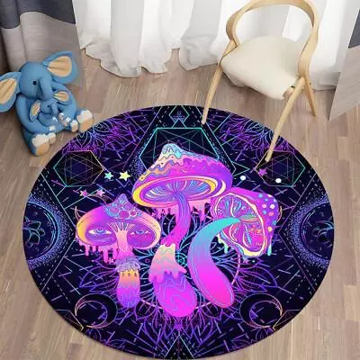 Psychedelic Mushroom Round Carpet - Vibrant Living Room And Bedroom Decor Rug • $28.99