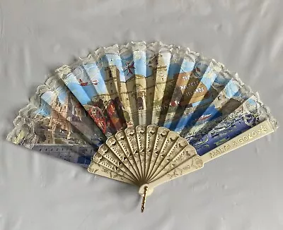 Vintage Malta & Gozo The Maltese Islands Hand Fan With Lace Trim • $9.26