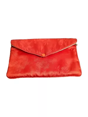 Vtg Red Flowered Clutch Purse Envelope Flap Zip Closure Made In Hong Kong • $5