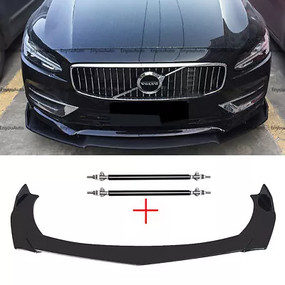 For Volvo S60 S80 S90 Front Bumper Lip Spoiler + Strut Rods Glossy Black • $52.25