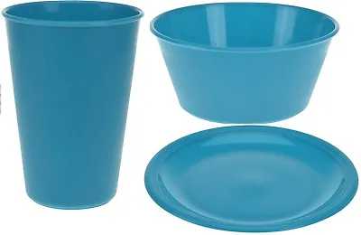 £4.99 • Buy Set Of 4 Childrens Picnic Camping Plastic Plates Bowls Tumblers Teal