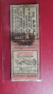 1920's  Association Of Veteran Safe Drivers  Safety First  Matchbook Matchcover • $24