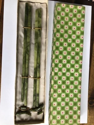$50 • Buy Vintage Jade Chopsticks And Hand Carved Fish Rests In Original Box