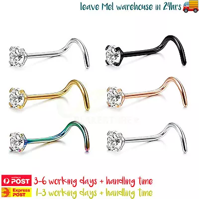 1 Pair Nose Ring Stud Zirconia Surgical Steel Ear Helix Body Piercing Jewellery • $5.99