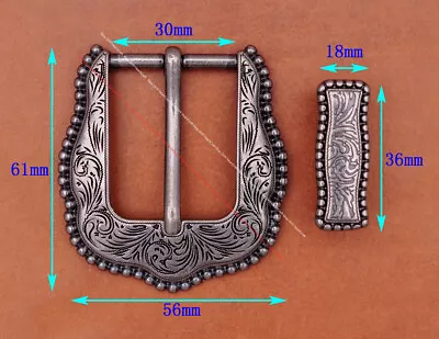 30mm Antique Silver Flower Rope Side Western Leathercraft Belt Buckle 2PCS Set • $9