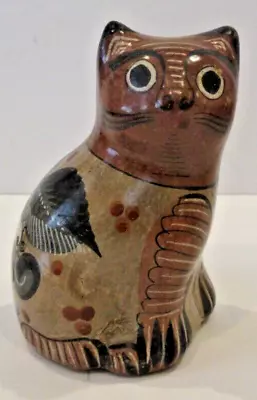 VINTAGE Tonala Mexican Pottery Cat Sitting Folk Art - Handmade Hand Painted • $18