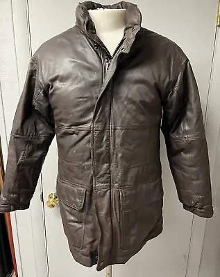 Vintage EDDIE BAUER Brown Leather GOOSE DOWN Bomber Jacket Mens Small Coat • $49.95