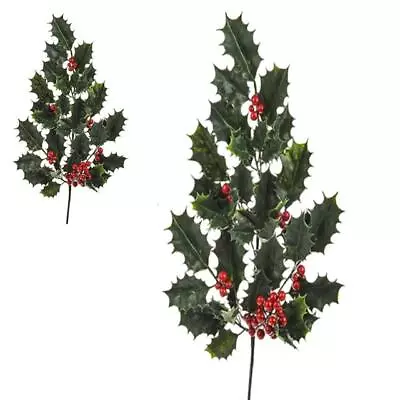 Artificial Holly Leaf Spray With Red Berries - Green - Christmas Decorations • £7.99