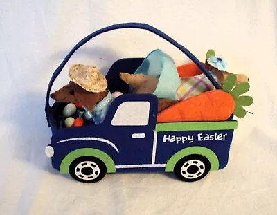 Felt Dachshund Pair Sculptures Easter Outfits In Felt Truck Basket Centerpiece • $39.50