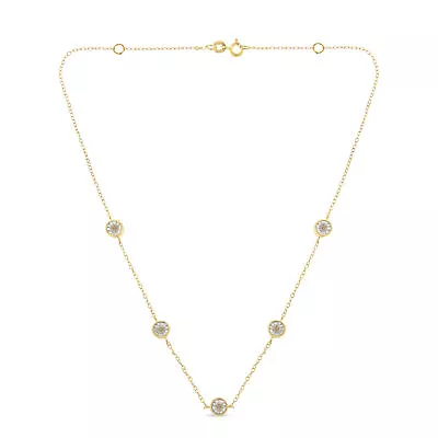 1/2 Carat Yellow Color Plated Diamond Station Necklace In Sterling Silver • $409