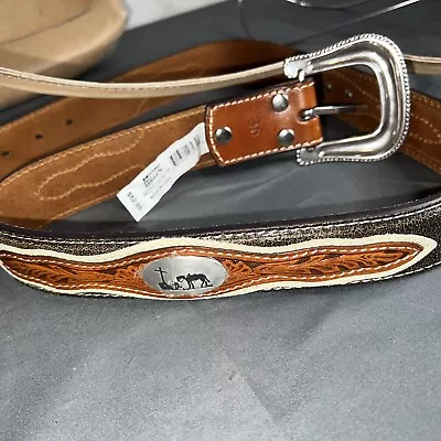 NEW Western Nocona Mens Belt Cowboy Prayer Concho Dark Chocolate 36 **NO KEEPER • $46