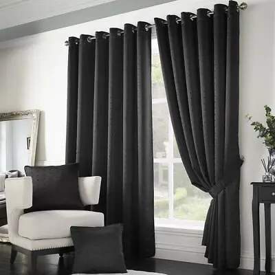 1 PAIR MADISON FULLY LINED RING TOP EYELET CURTAINS ~ FREE Tiebacks Many Colours • £8.79