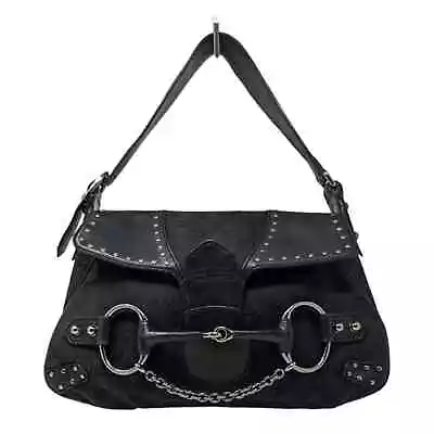 GUCCI Horsebit Monogram GG Studded Shoulder Handbag Vintage Y2K Tom Ford Black • $995