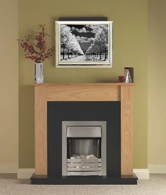 Electric Fire Oak Fireplace Surround Black Hearth Brushed Steel Pebbles Bnib • £299.99