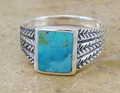 UNIQUE MEN'S .925 STERLING SILVER TURQUOISE RING Size 10 Style# R2303 • $35.09
