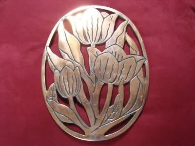 Vintage 1982 Marble Design Metal Copper Color Tulip Floral Trivet Wall Hanging • $14.99