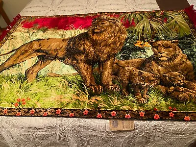 Vintage Italian Velvet Tapestry Lion Family  Primo!!! • $16.50