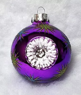 Celebrations Purple Glass Ornament Glitter Starburst Designs Silver Indent • $6.99