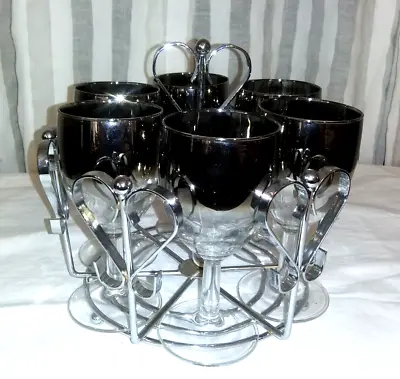 6 Cocktail Glasses Silver Fade Stemware Vitreon MCM Wine Sherry In Caddy*** • $38.99