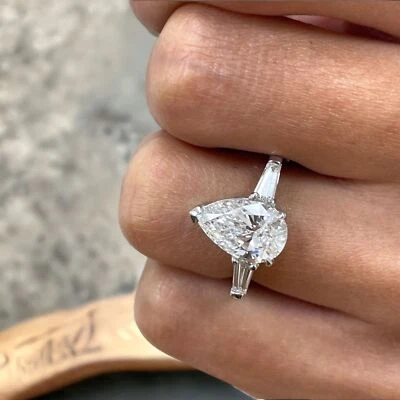 £2641.06 • Buy 14K Rose Gold Engagement Ring Lab Created Diamond 3 Ct VS1 F Tapered Side Stones