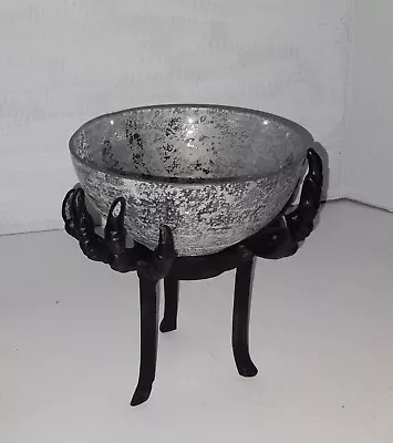 7  X 6  Ravens Claws Metal Stand W/Mercury Glass Bowl Dish Halloween Decor Prop • $30