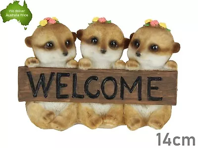 14cm Meerkats Flowers Holding Welcome Sign Ornament Statue Garden Sculpture Gift • $21.99