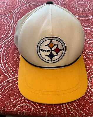 VINTAGE  RARE Pittsburgh Steelers Script Mitchell & Ness Snapback Hat Ivory • $34.65