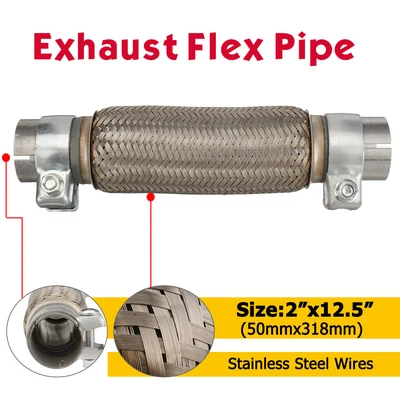 £14.75 • Buy Clamp On 50mm X 318mm Exhaust Flexible Joint Repair Flexi Pipe Tube Flex