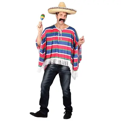 Adult Mens Poncho Fancy Dress Mexican Bandit Costume Western Cowboy Wild Mexico • £11.99