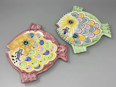 Fish Plates Made In Italy Hand Painted With Jester Vietri Sul Mare Set Of 2 • $39.99